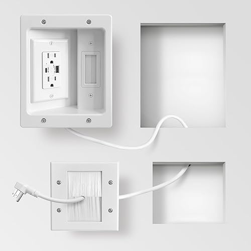 Kit de gestión de cables de TV en pared con alimentación, dos tomas, puertos USB-A y USB-C, cable de 9 pies109 pulgadas, incluye herramientas de