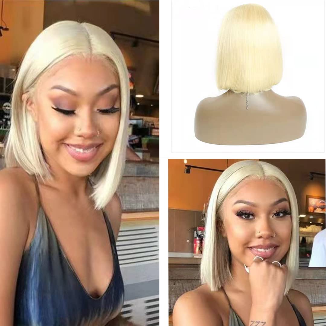 Blonde Bob Human Hair Wig 13x4 Lace Front Wig 613 Human Hair Lace Wigs Silky Short Bob Wig Free Part 180 Percent Density for Black Women(613), 1.0 Count