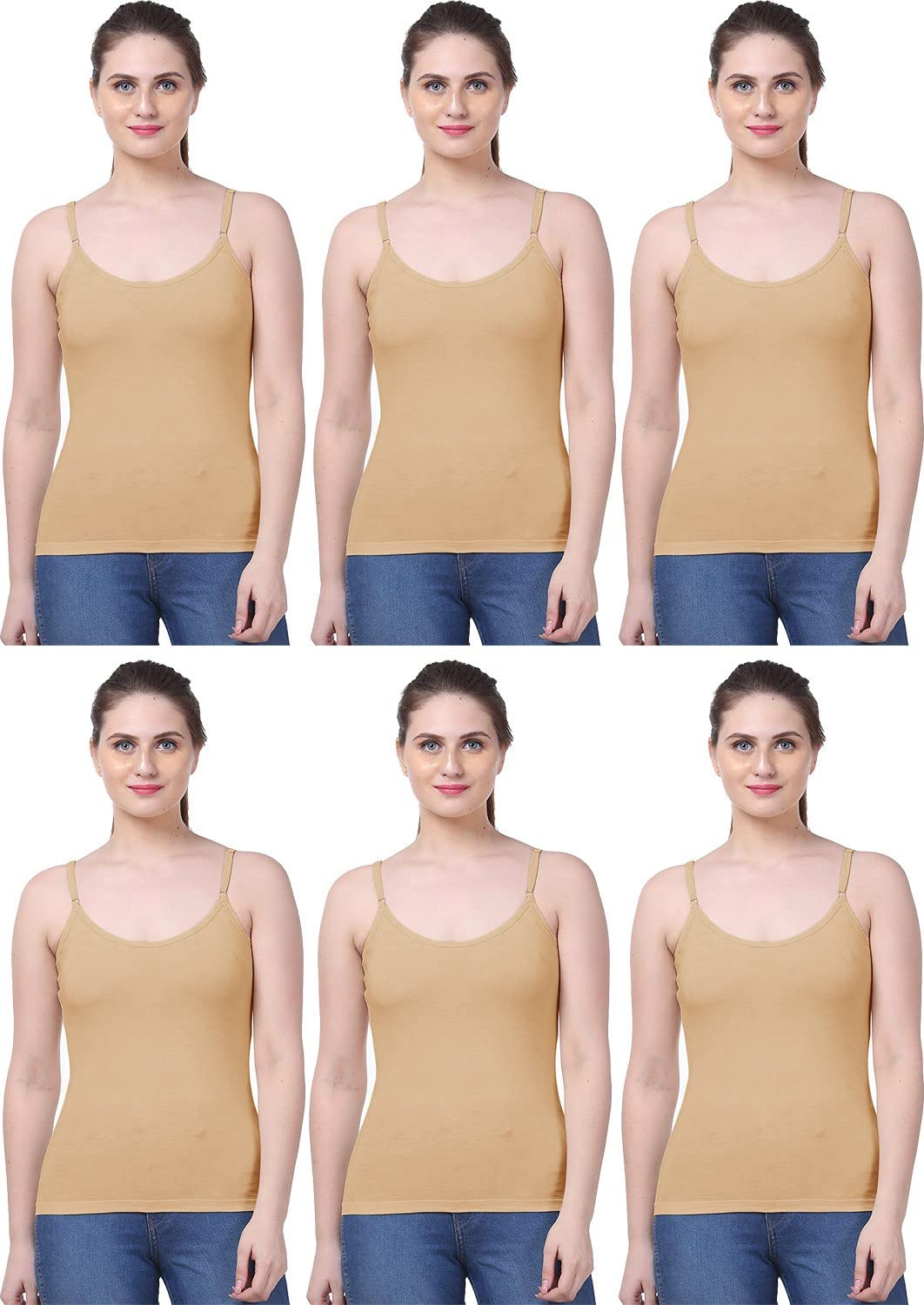 DIXCY Cotton Plain/Solid Women's Camisole - Pack of 6 (#Annie)-image-23