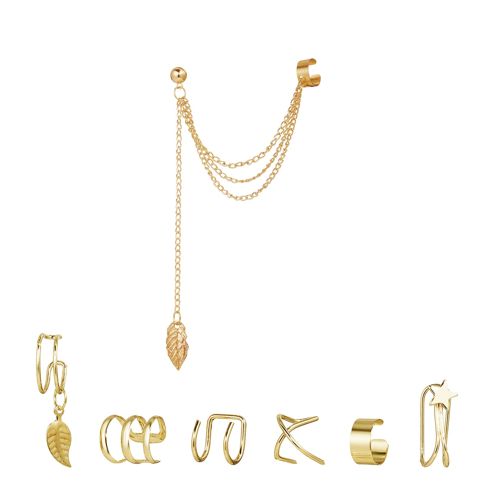 BREENHILL6 Pcs Clip on Eearrings, Leaf Tassel Ear Clip on Earrings Women Jewelry,Claw Stud Earrings for Women Girls Gift(Gold)