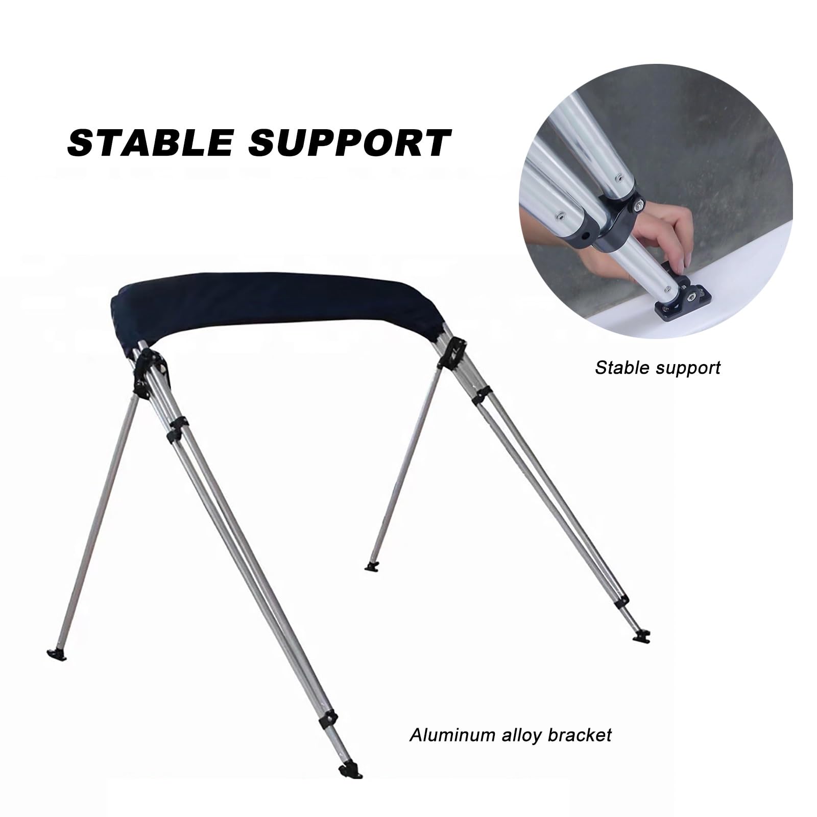Tendalino Barca a 3 Archi con Asta di Supporto Posteriore, Tendalini Parasole in Poliestere Blu 600D con Telaio in Alluminio, Include Vano Portaoggetti
