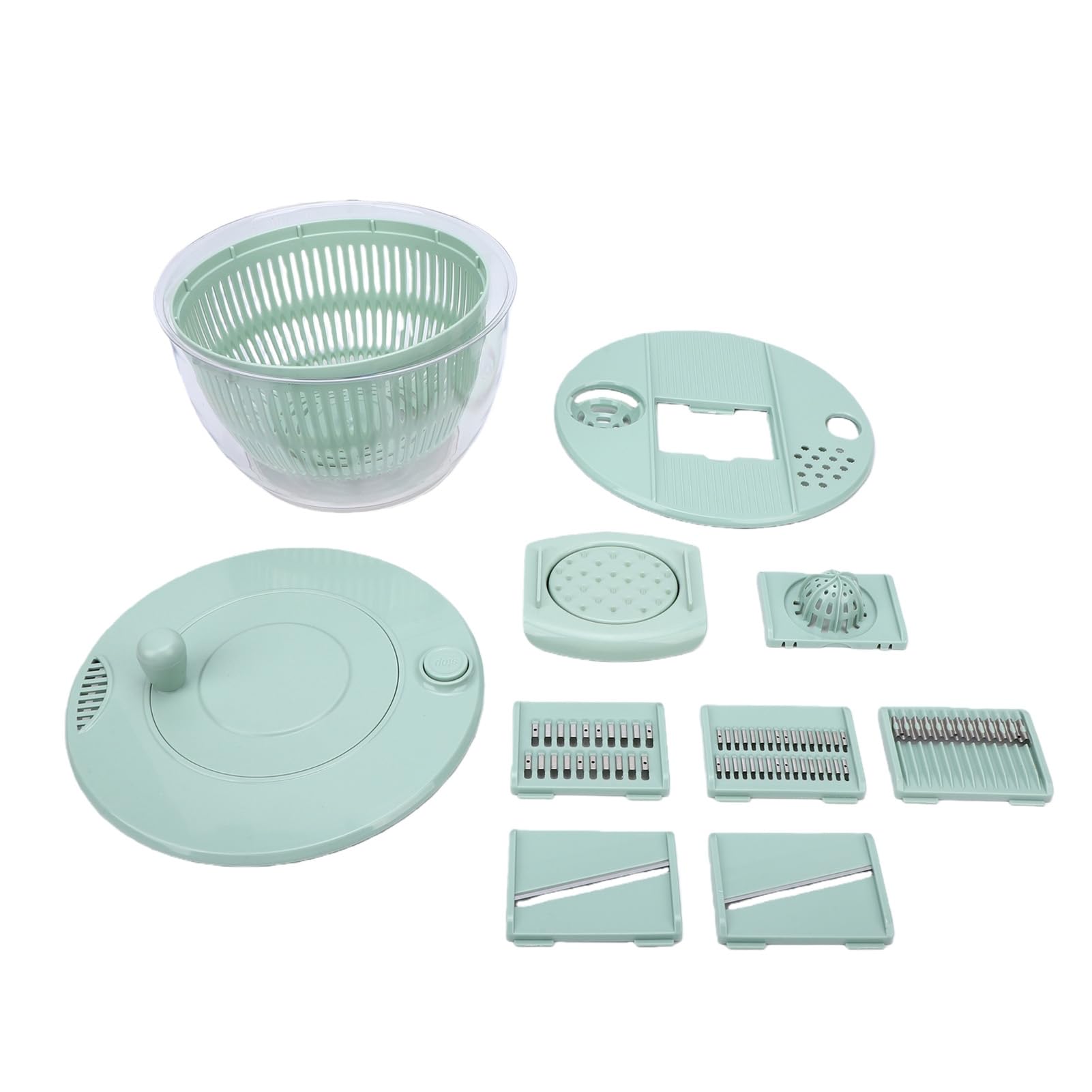 Aramox Ensalada, Secador de Verduras de Acero Inoxidable ABS PP de 5,3 Cuartos de Galón con 5 Cuchillas, Tazón para Triturar en Seco, Secador Manual para Preparación de Ensaladas, Uso en la Cocina