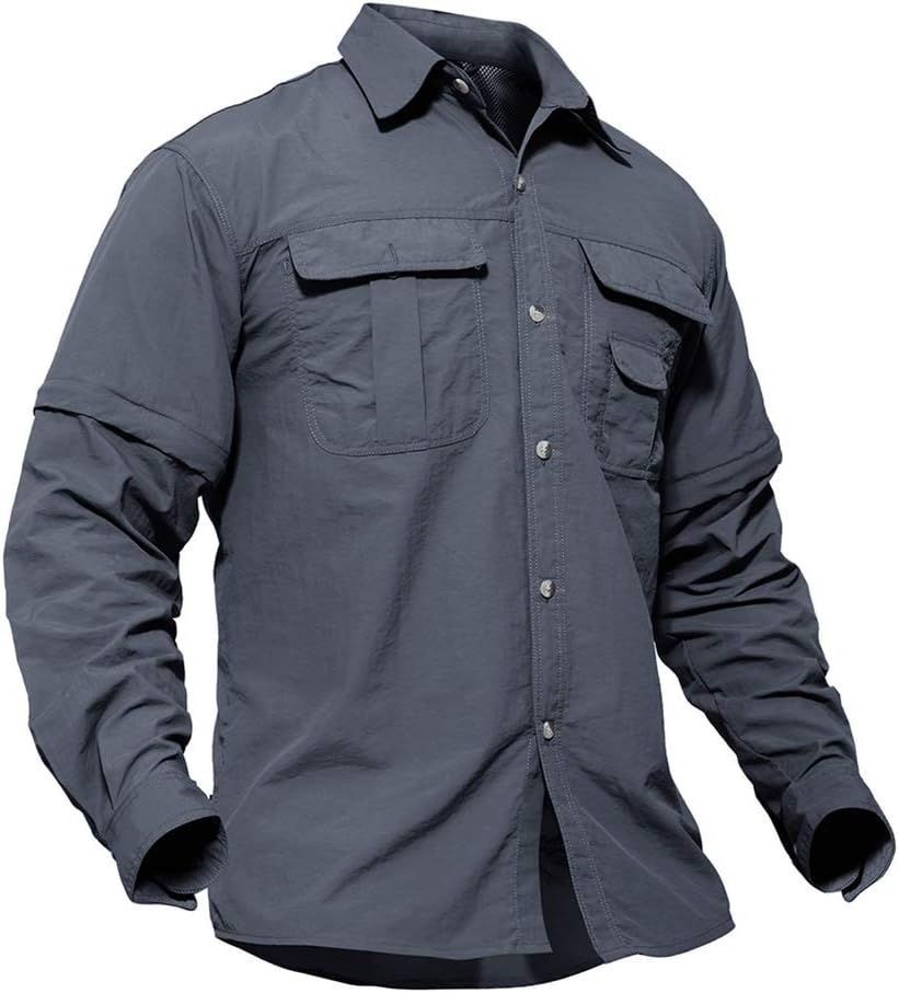 TACVASENQuick Dry Men's UV Protection Convertible Sleeve Casual Trekking Hiking Shirt