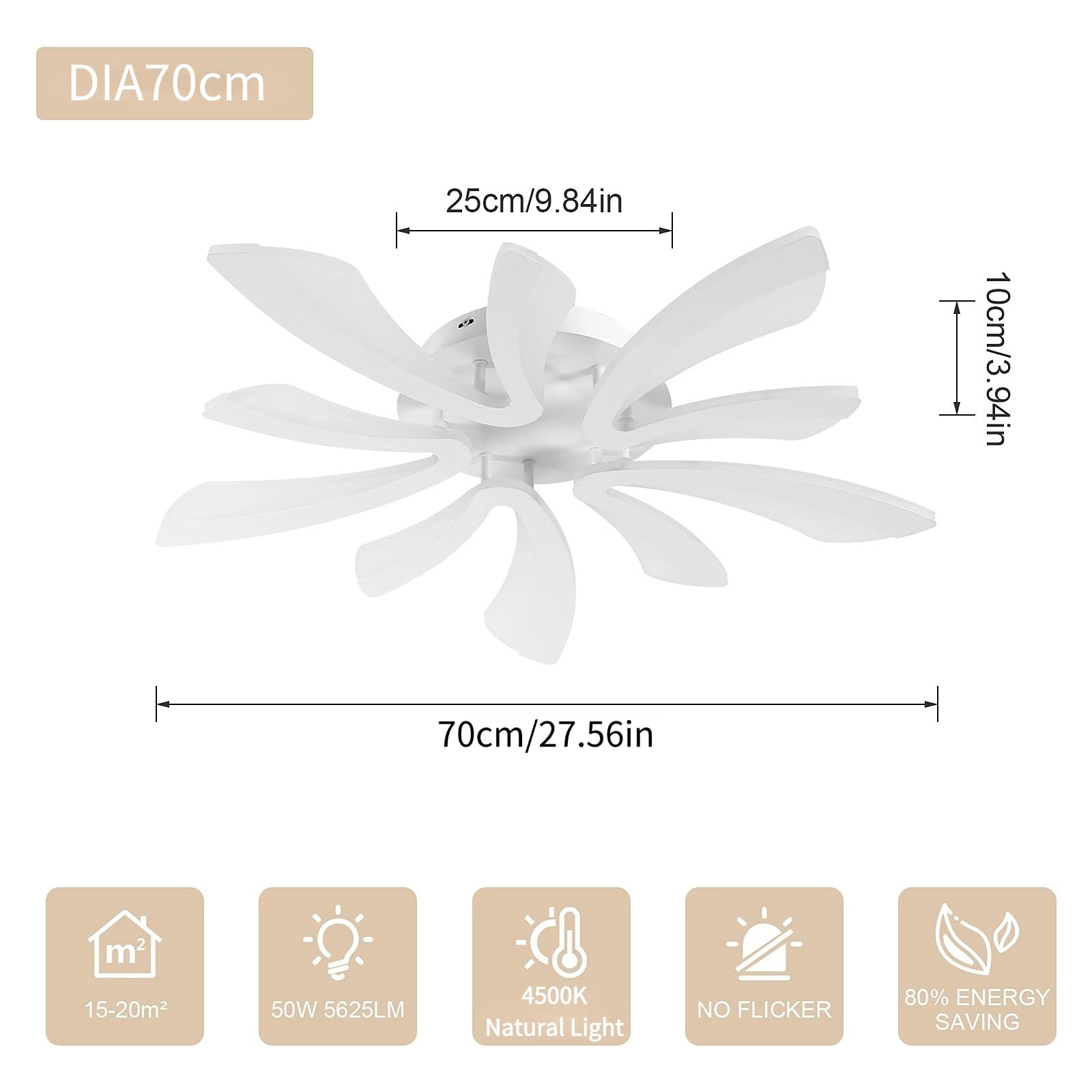 Comely Plafoniera da soffitto LED moderna 50W, 5625LM. Design elegante a cinque teste in acrilico e ferro, ideale per soggiorno, camera da letto o sala da pranzo. Luce naturale 4500K, bianco, 70cm