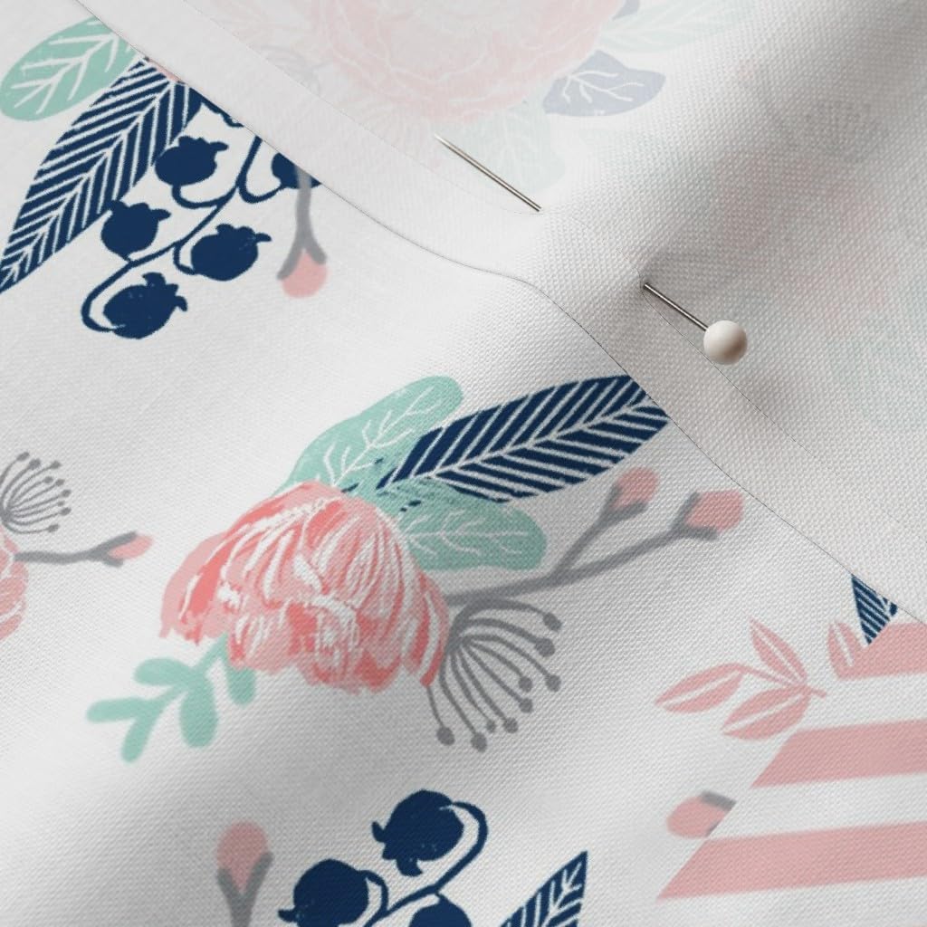 Spoonflower Fabric - Cheater Quilt Rotated Girls Pink Mint Navy Floral Flowers Nursery Printed on Petal Signature Cotton Fabric by The Yard - Sewing Quilting Apparel Crafts Decor