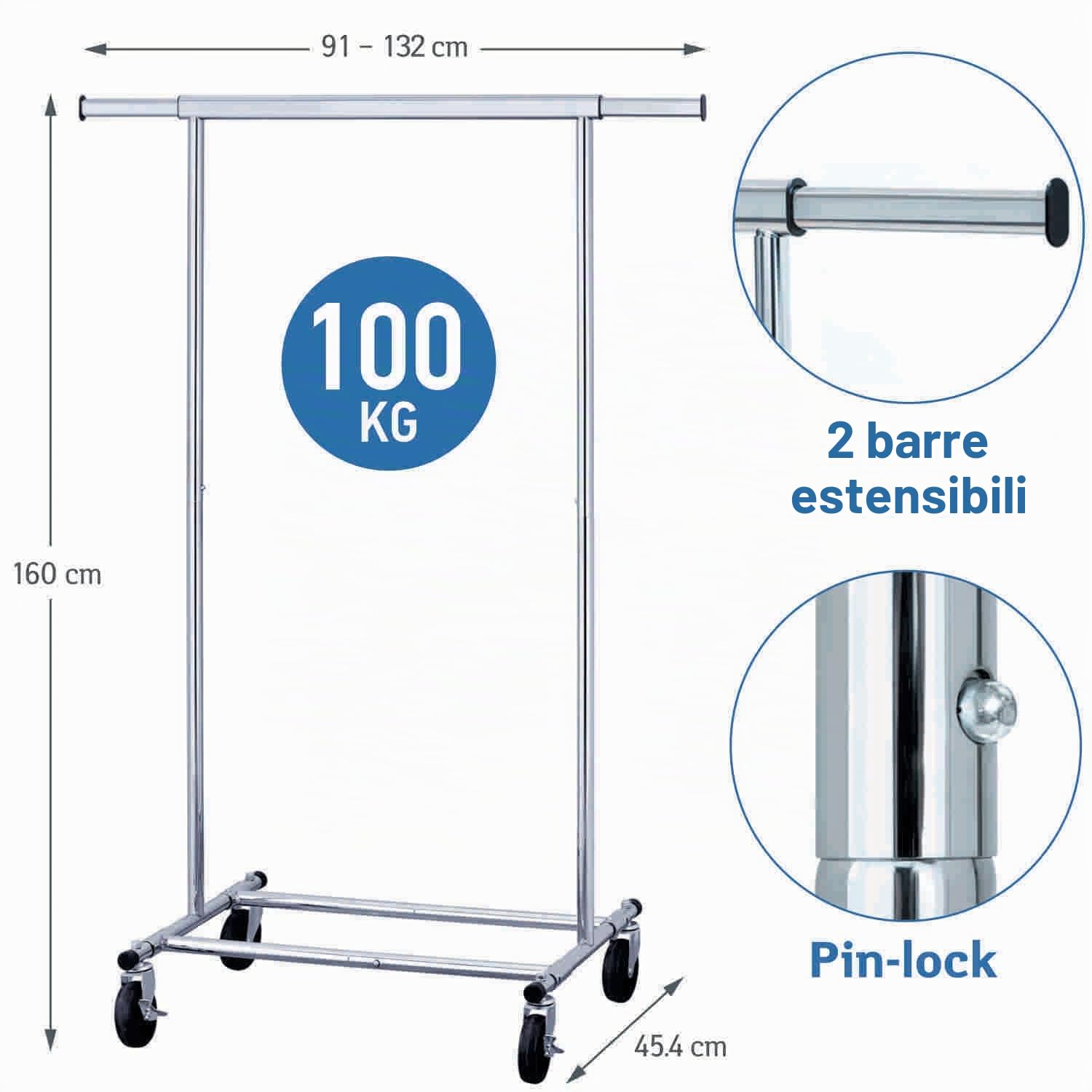 Tatkraft Darren - Stand Appendiabiti Robusto con Ruote, Portata fino 100kg