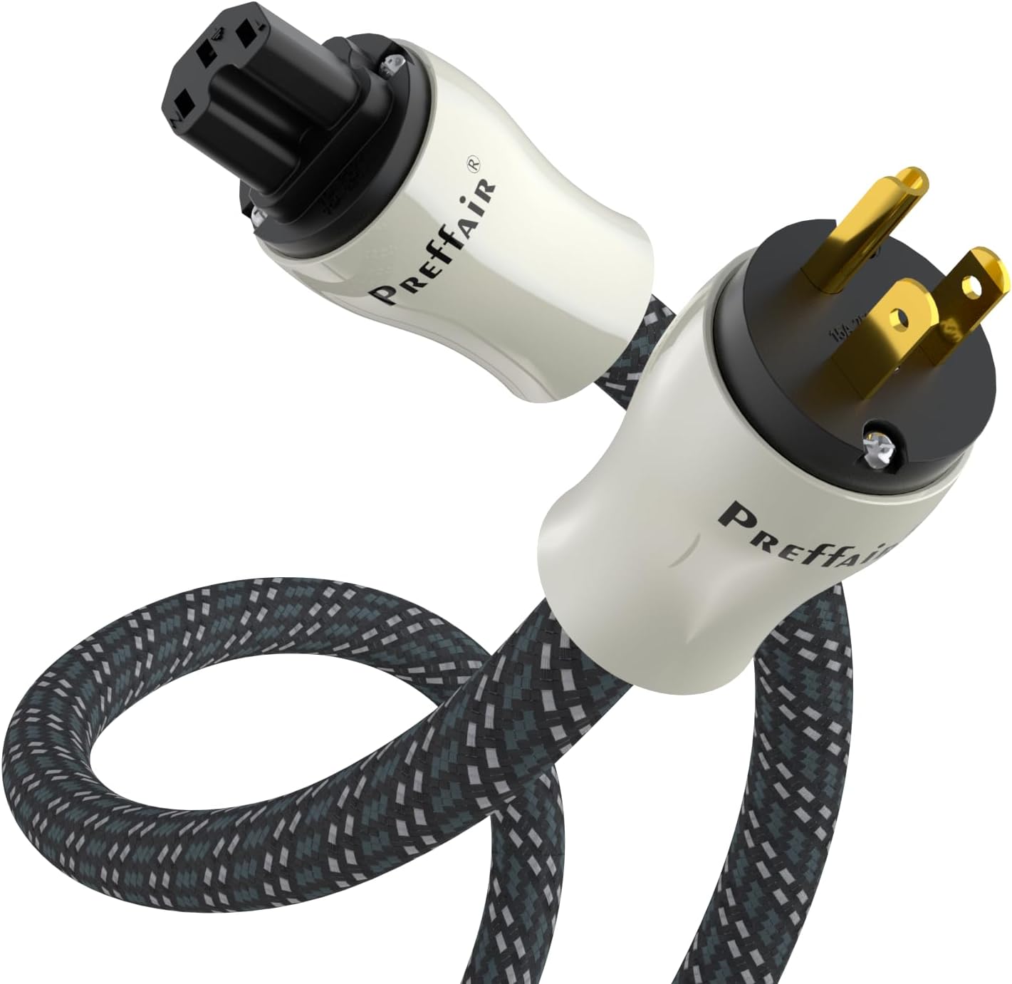 Preffair HiFi Audio Power Cable 4N OFC Copper AC Power Cord, Gold Plated 3 Pin US Plug/C15 Female, 125V/15A for CD/DVD/Mixer/Amplifier/DAC Recorder. (6.6FT)