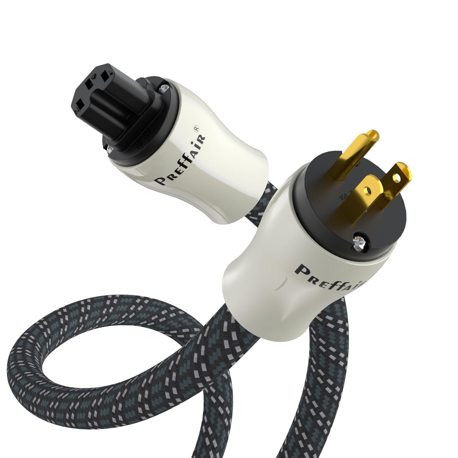 Preffair HiFi Audio Power Cable 4N OFC Copper AC Power Cord, Gold Plated 3 Pin US Plug/C15 Female, 125V/15A for CD/DVD/Mixer/Amplifier/DAC Recorder. (