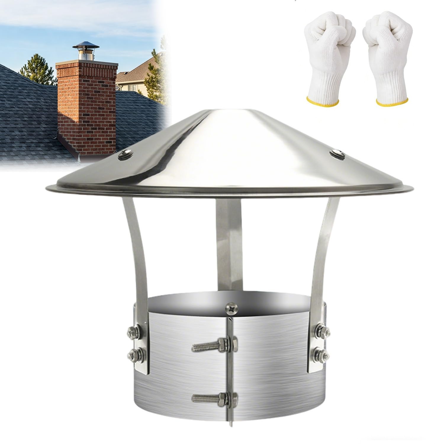 MYXJGNAIY Chimney Cap Exterior Stove Pipe Topper Stainless Steel 304 Chimney Cover Rain Round Adjustable Fireplace Exhaust Cap, for Roof Flue Pipe 75mm/3inch-315mm/12.4inch(5.5in)