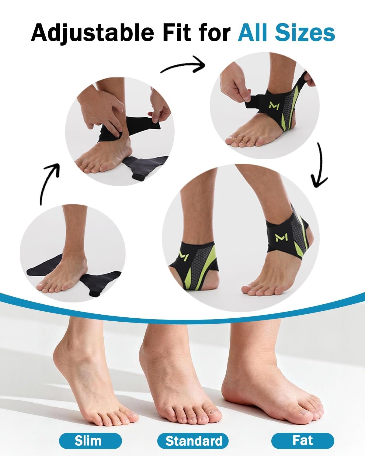 Cavigliera Sportiva Per Distorsione, In Nylon Traspirante,Cavigliera Supporto Regolabile Per La Caviglia, Unisex, Ideale Per Corsa, Calcio, Fitness Ed Escursionismo (Taglia Unica) – 2PC (Nero-verde) - 4