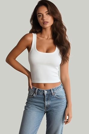 Women's Square Neck Sleeveless Tank Top Knit Ribbed Fitted Casual Basic Crop Top Shirts