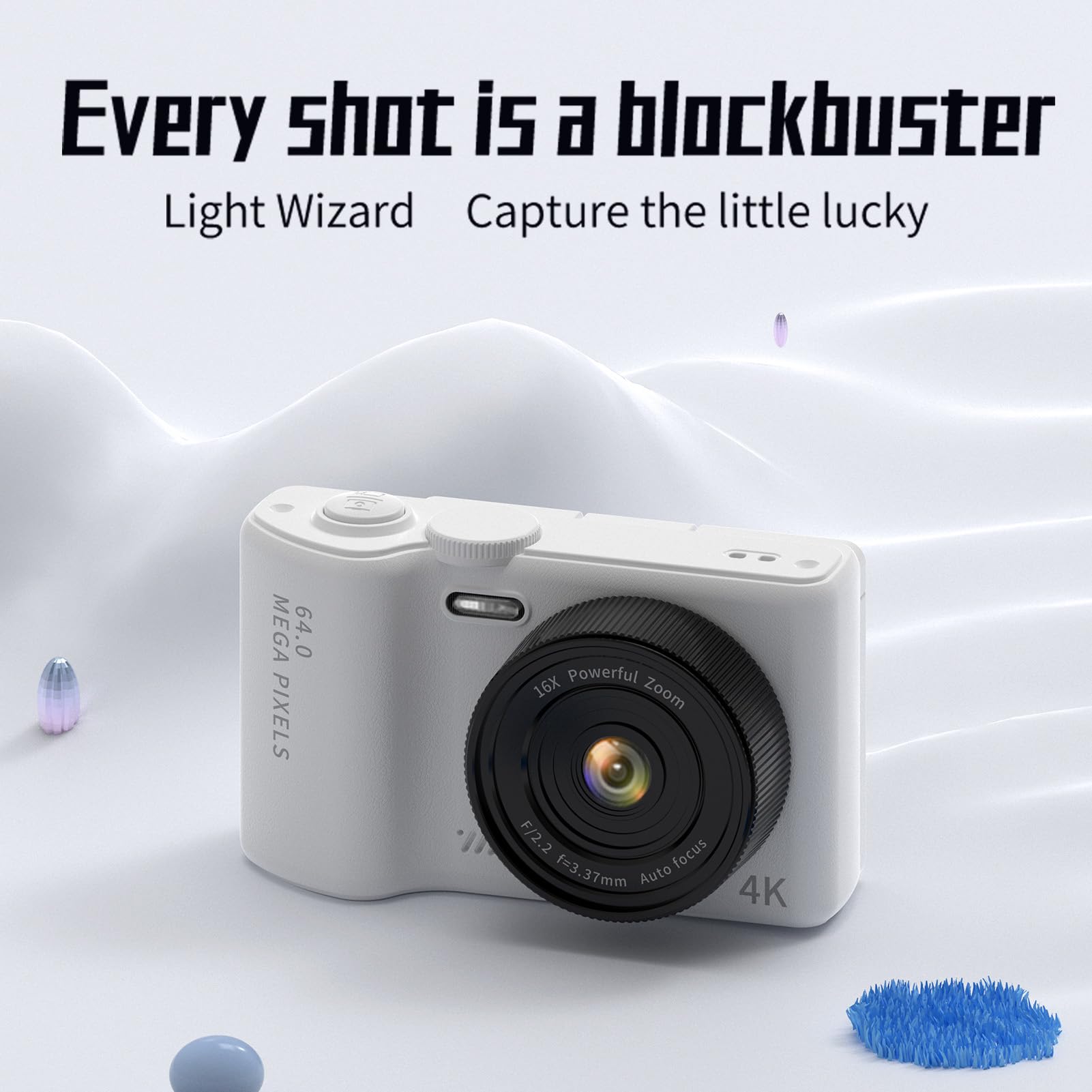Andoer Cámara digital 4K plegable de 3 pulgadas, cámara WiFi de 64 MP, compacta portátil con zoom digital 16X, 32 GB TF, batería