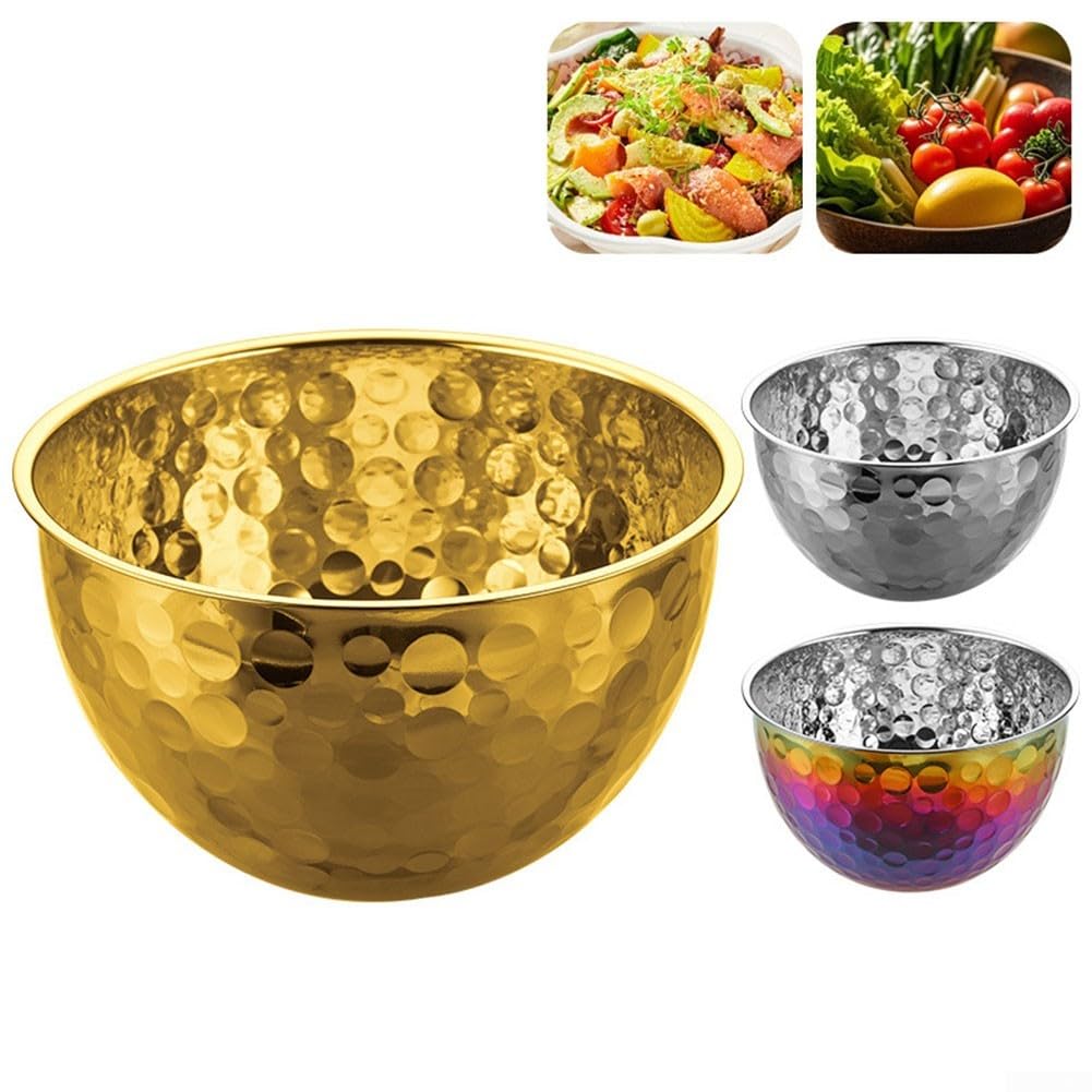 Insalatiera testurizzata, in acciaio inox martellato, per uso domestico, perfetta per la preparazione di insalate e il lavaggio delle verdure (dorato, 6 pezzi)