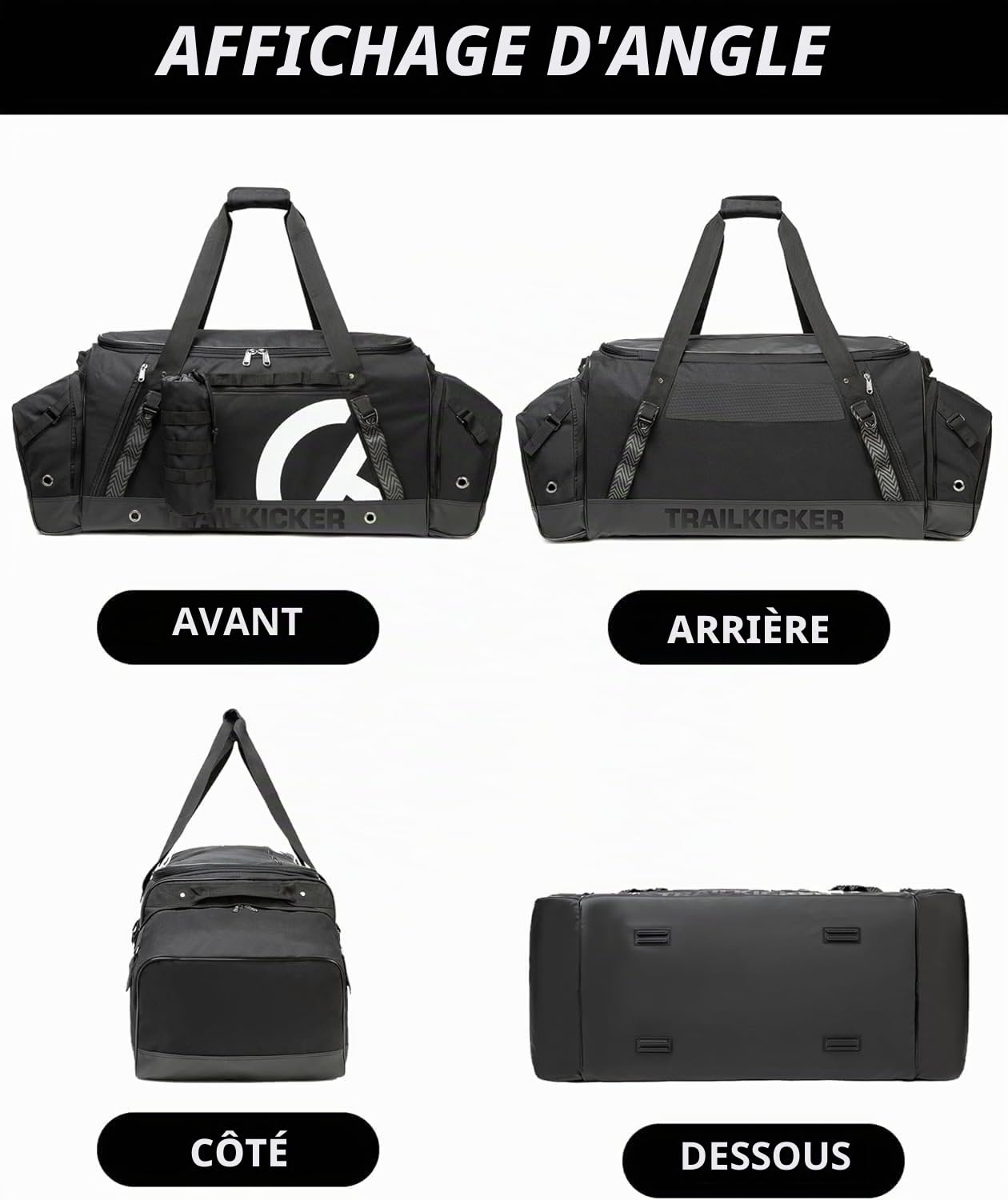 TRAILKICKER Sac de hockey – Sac à dos de hockey extra large – Peut contenir tout l'équipement de hockey ou de hockey sur gazon – Deux supports de bâtons et un compartiment séparé pour crampons – Noir