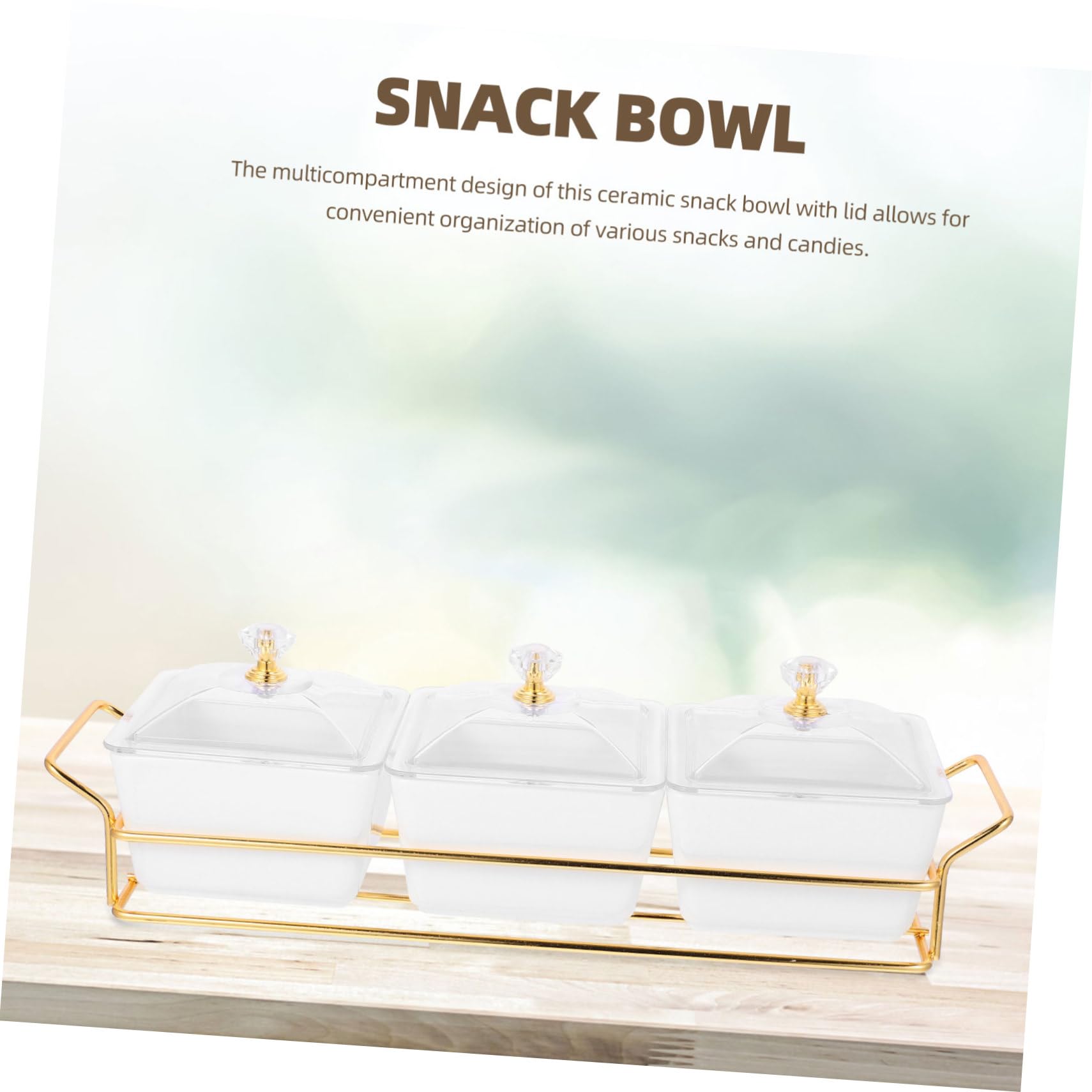 MAGICLULU Piatto Diviso in Ceramica Bianca Tre Scomparti, Finitura Liscia e Delicata, Coperchio Incluso, per Snack e Buffet Minimalisti