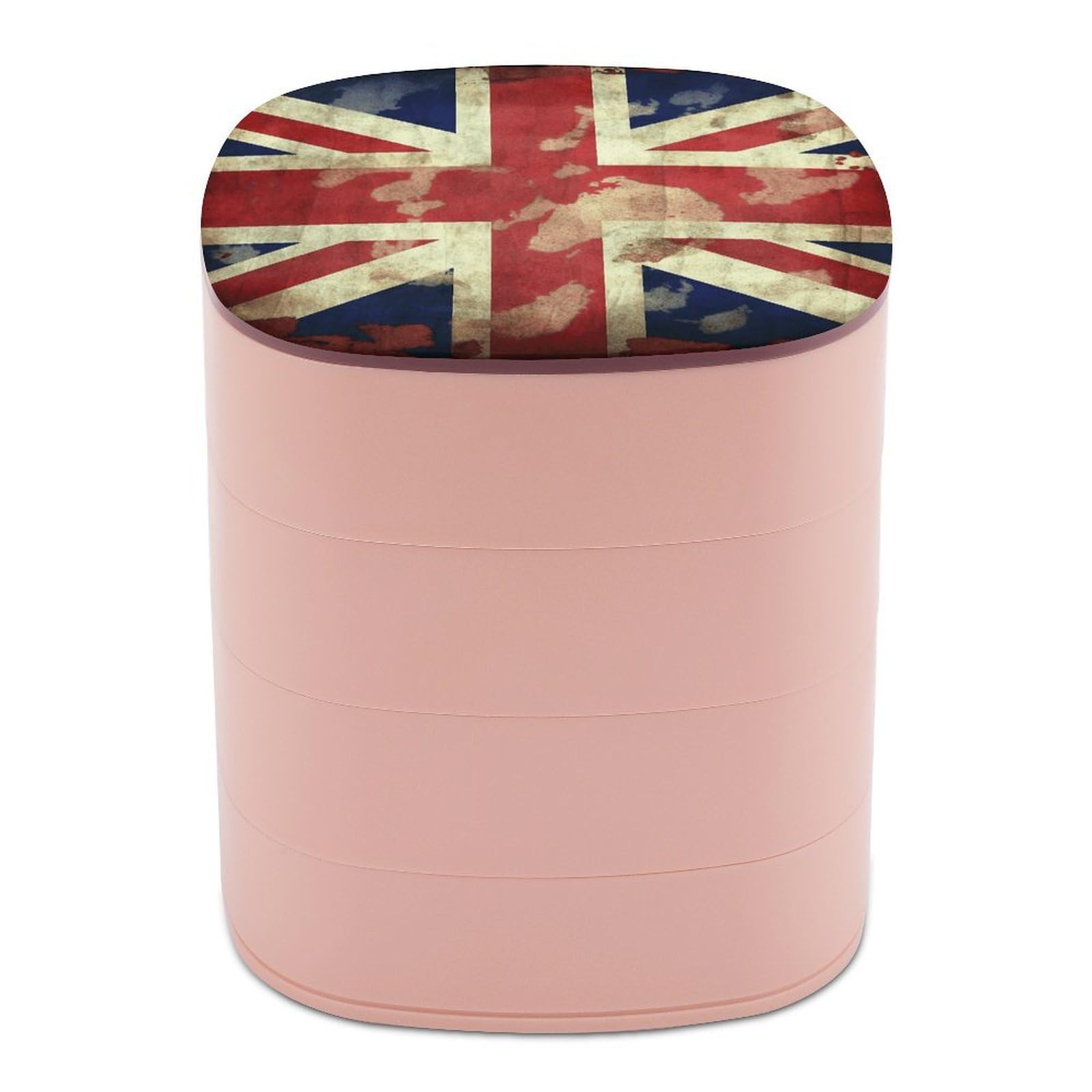 VstaDank Vintage Union Jack British Flag Jewelry Box with Mirror Travel Small Jewelry Case for Women 4-Layer Rotatable Jewelry Organizer Storage Box Portable Jewelry Storage Case for Rings Earrings