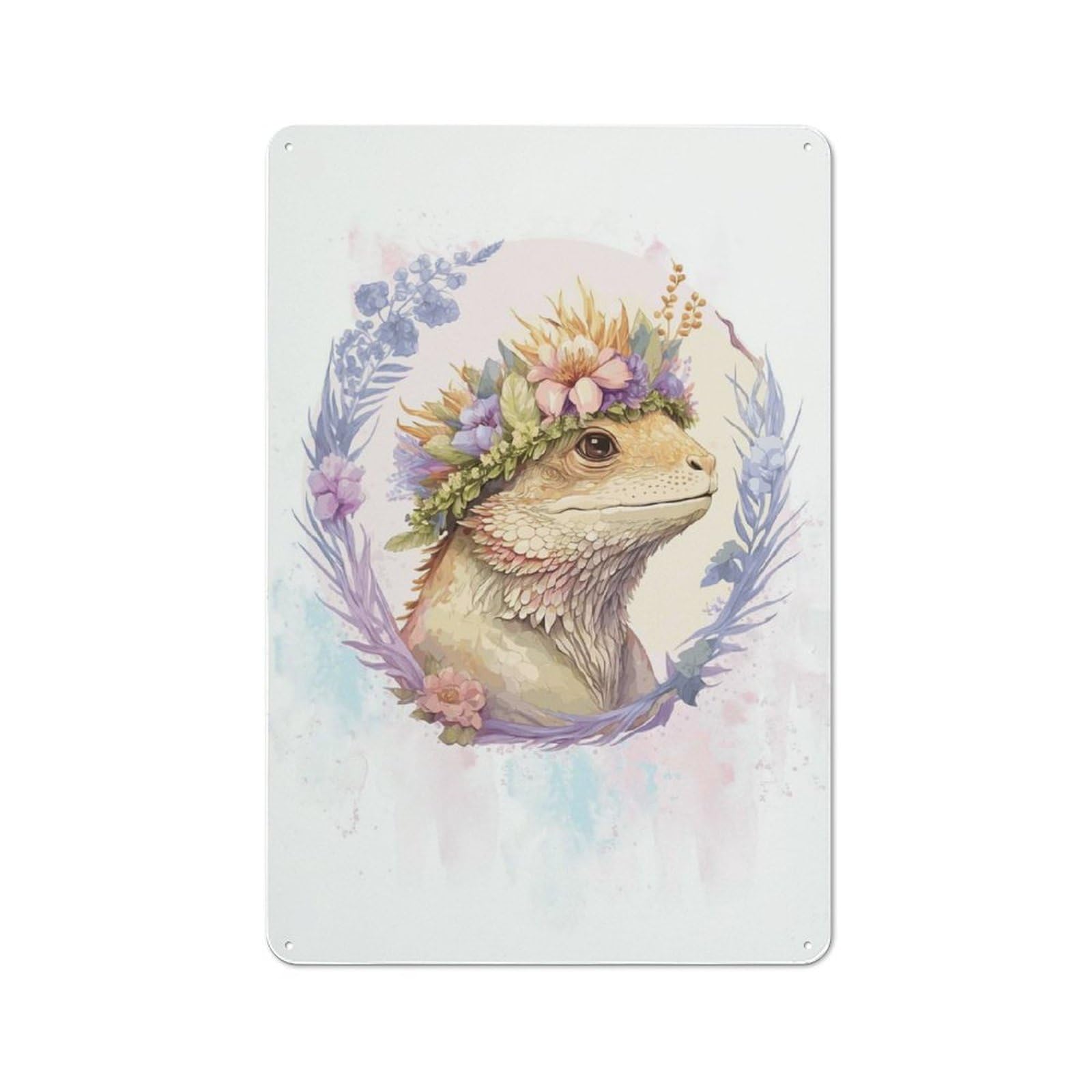 Cottage Style Floral Bearded Dragon Country Metal Sign 30x20cm, Farmhouse Wall Decor for Farmhouse Kitchen, Pantry Or Dining Area