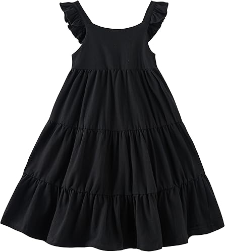 Vestidos de verano para niñas, vestido de verano con mangas con volantes, casual, sin mangas, acampanado, para jugar, de 2 a 8 años