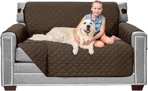 Sofa Shield - Funda lavable y reversible resistente a desgarros y manchas de sofá, protector grande con correas, asiento acolchado de microfibra de