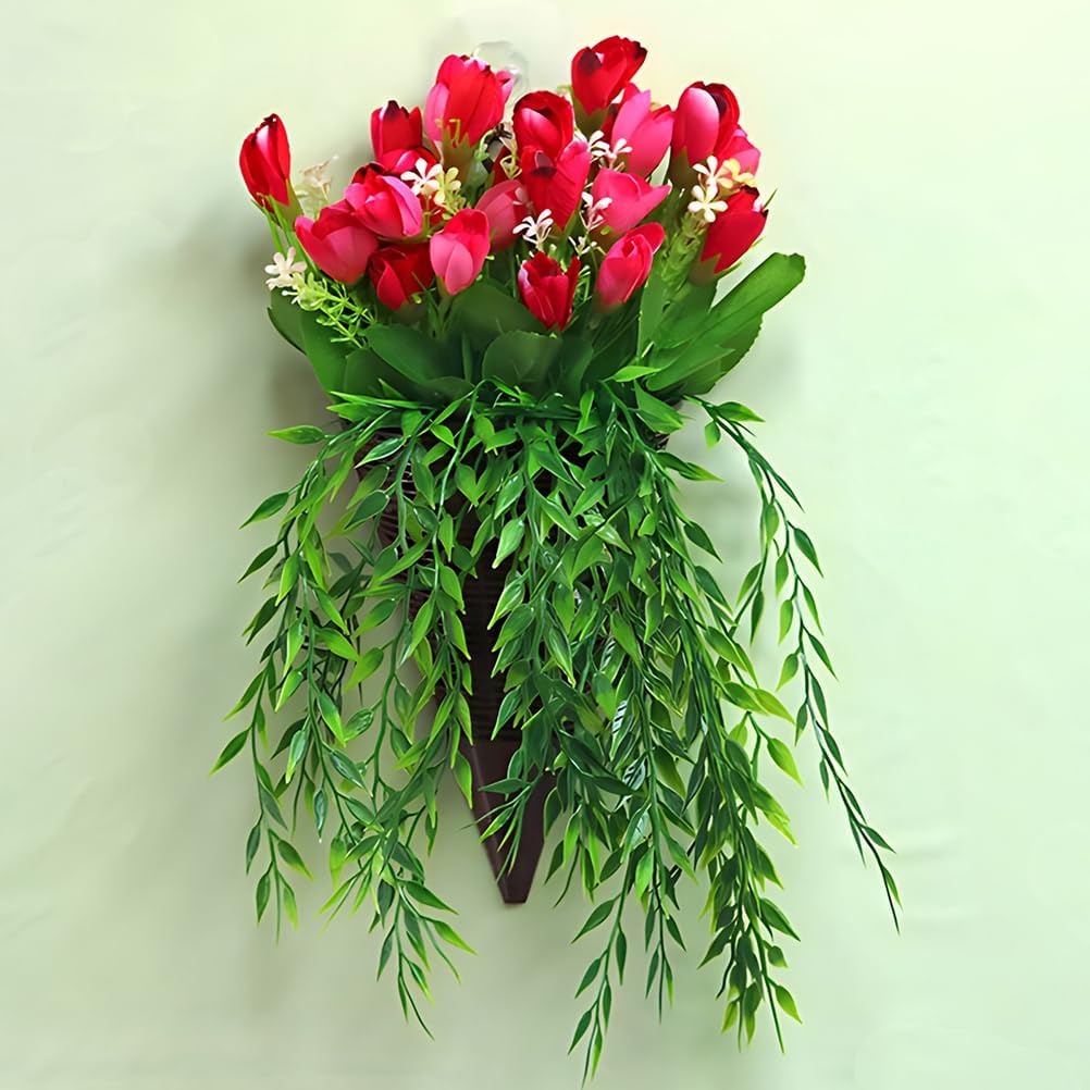 VANZACK 3 Pcs Rattan Hanging Wall Planters Cone Shaped Plant Holder Rustic Vintage Flower Basket Farmhouse Wicker Flower Pot Bird Nest for Outdoor Indoor Garden Decor