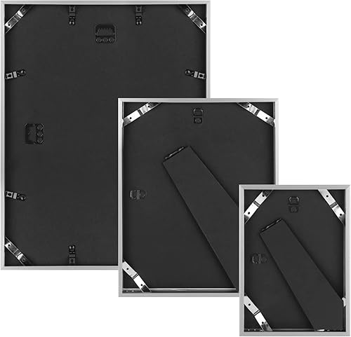 Miniatura 8 de Frametory, Juego de marcos de pared de aluminio para galería con paspartú de color marfil, paquete de 7 marcos de fotos de metal con cristal real,