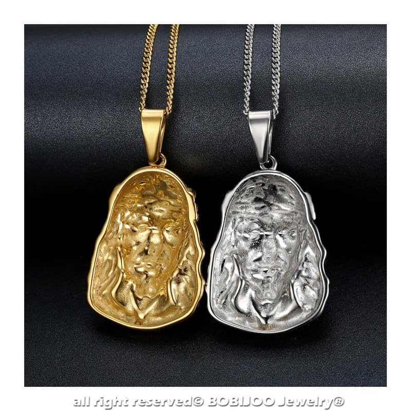 BOBIJOO Jewelry - Pendentif Collier Tête de Jésus Christ Acier Inoxydable 316L Plaqué Doré Or Chaîne