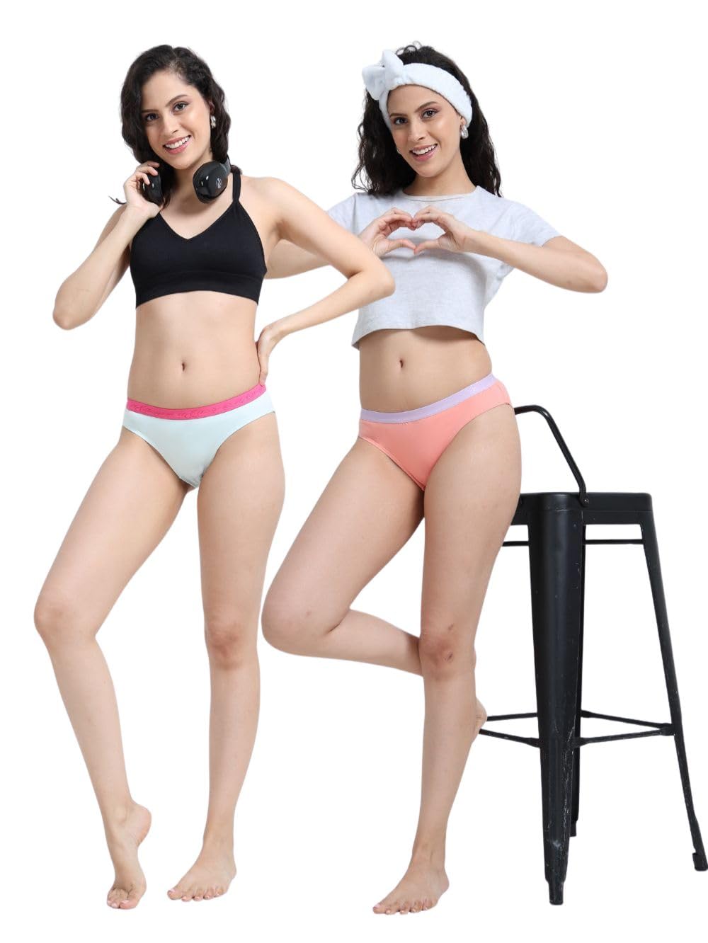 a & a Sky Light and Peach Amber Organic Cotton Outer Waistband Bikini Panty for Women - Pack of 2-picture-20