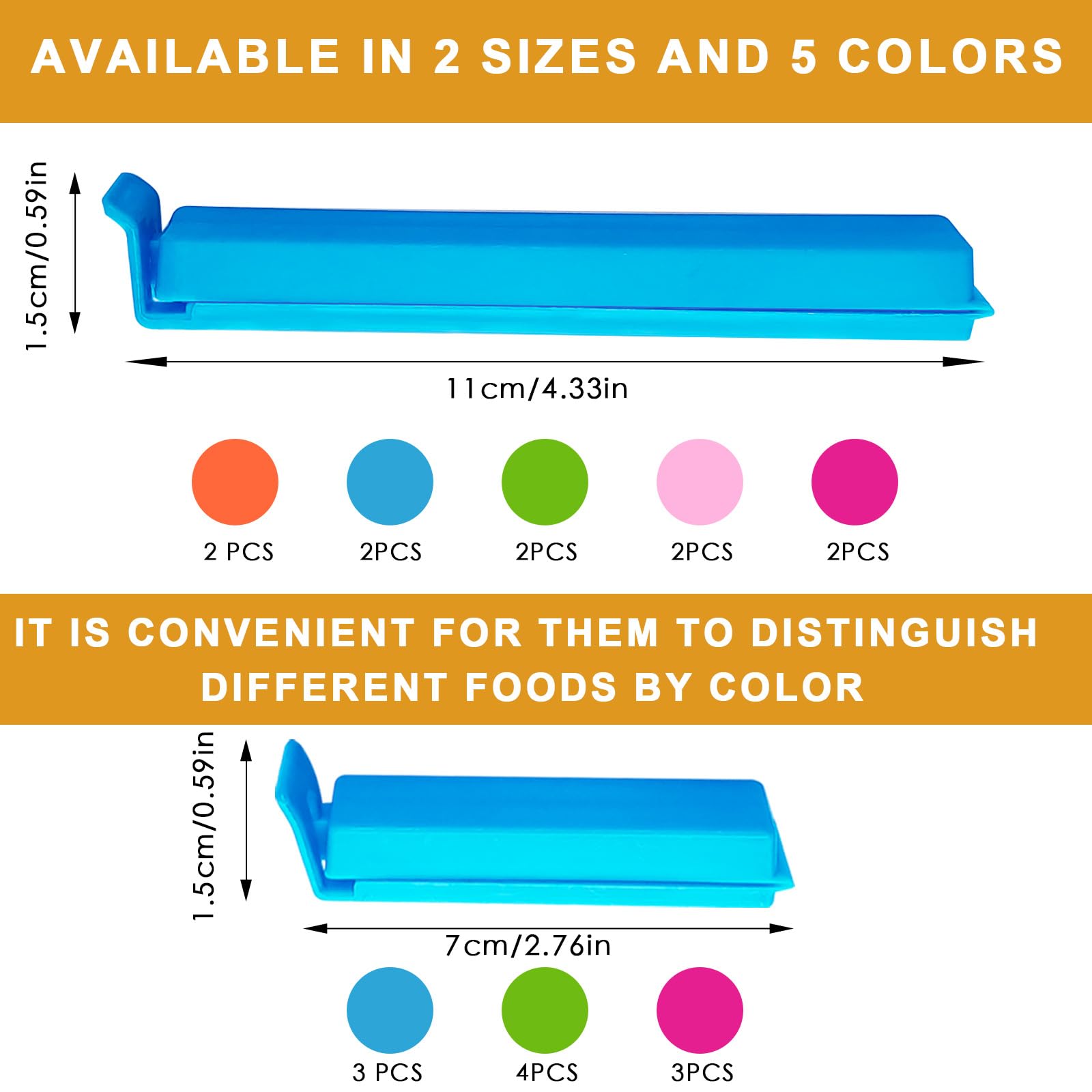 Clip Chiudi Sacchetti Da Cucina 20 Cm, 12 Pezzi Regolabili In Plastica E Gomma, Colori Assortiti, Per Pane E Alimenti
