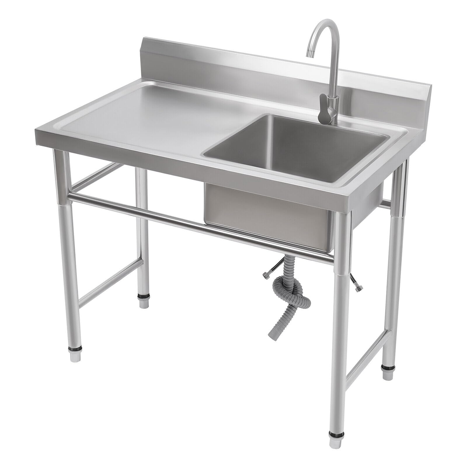 KüChenspüLe SpüLtisch Rechts GastrospüLe Waschtisch Edelstahl SpüLbecken SpüLtheke EdelstahlspüLe Mit Klopfen Waschbecken Faucet KüChe SpüLe Garten CampimgspüLe SpüLtische 1 Becken 100X60cm