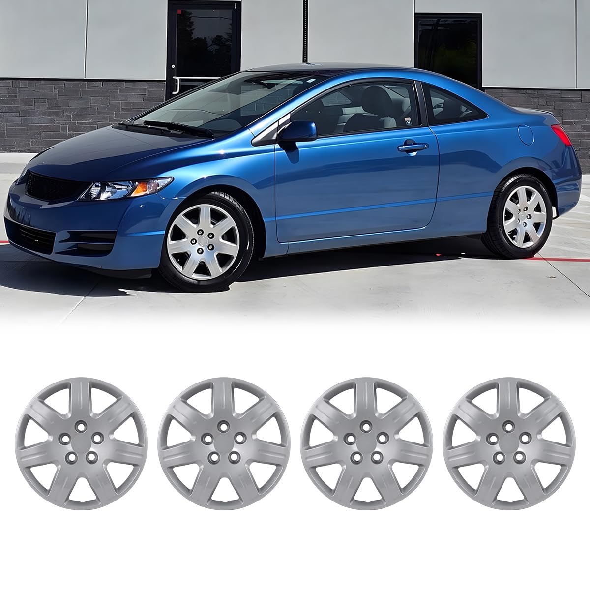 Set Of 4 Silver Bolt-On Hubcaps For 2006-2011 Honda Civic 16" Wheels