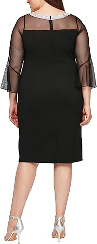 Miniatura 2 de Alex Evenings Vestido recto corto de talla grande para mujer con detalle de ilusión adornado