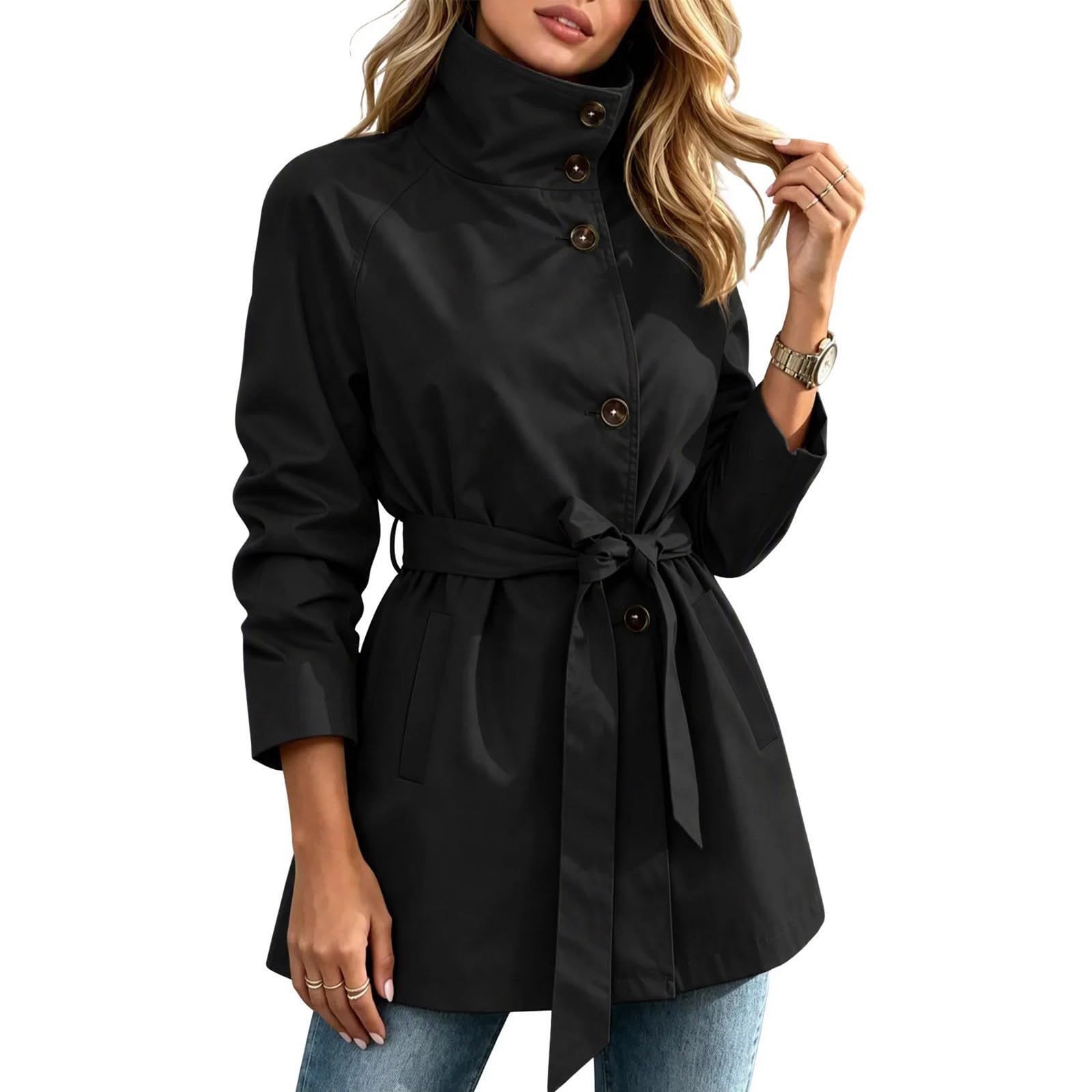 Giacca da donna per le mezze stagioni, elegante trench con cintura, a