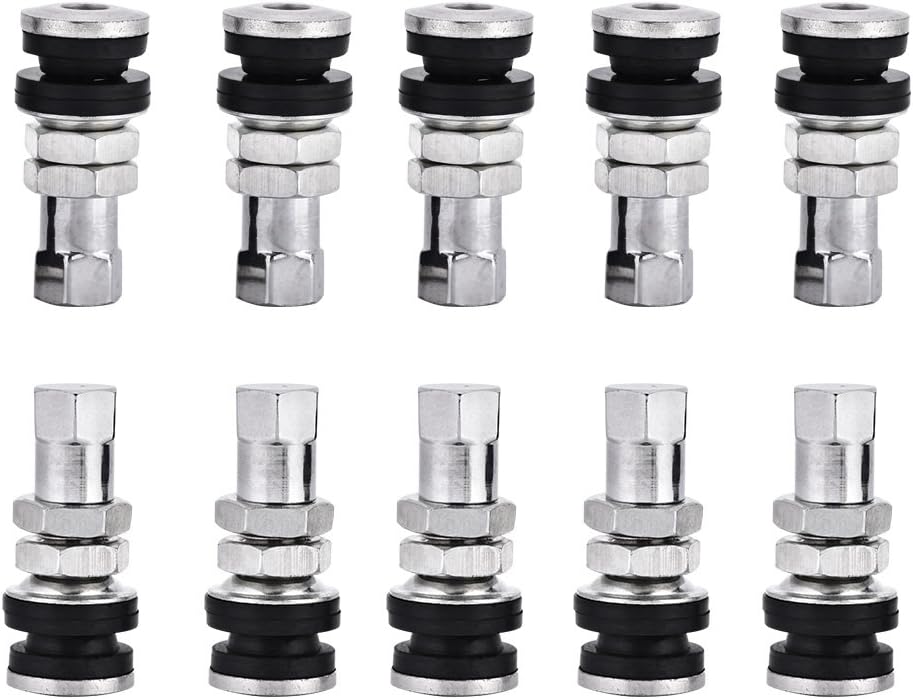 Hlyjoon10pcs TR161 Silver Metal Tire Valve Stem with Dust Cap for Car, Motorcycle, Bicycle, Truck, ATV