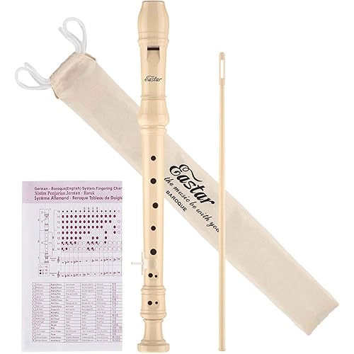 Eastar Soprano Recorder for Beginners Kids, Baroque style C Key Recorder Instrument ABS Classic 3 Piece with Cleaning Kit, Thumb Rest, Cotton Bag, Fingering Chart, Natural, ERS-21BN