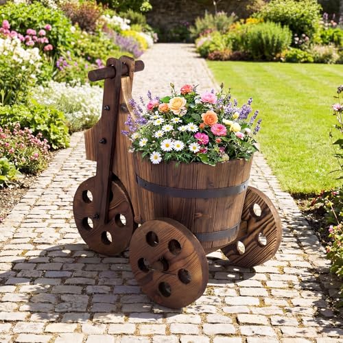 Giantex Wooden Wagon Planter with Wheels...