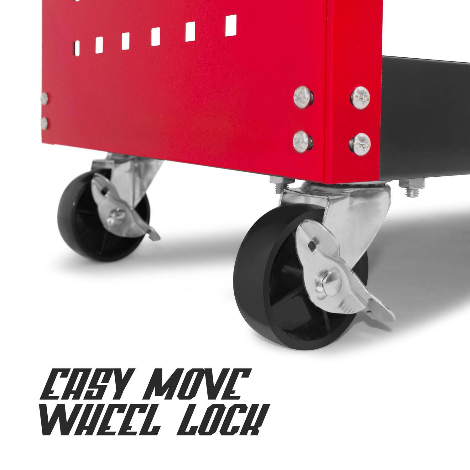 BOUDECH® TROLLER - Carrello da officina a 3 ripiani, pannelli forati laterali e 12 ganci, ruote autobloccanti, superfice di lavoro con tappetino antiscivolo