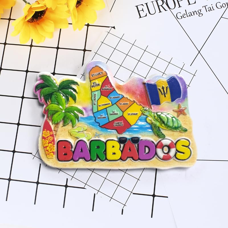Imán decorativo 3D pintado a mano con mapa de Barbados miniatura 6
