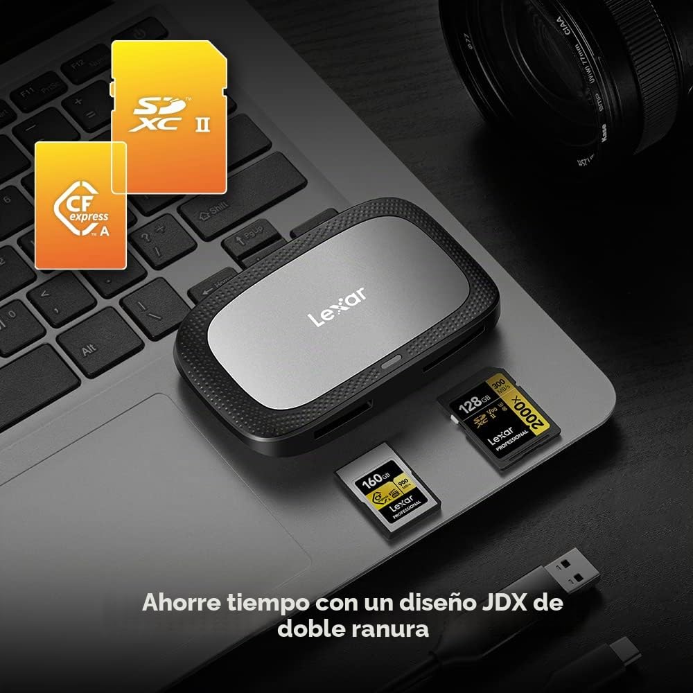 Lexar Lector Profesional CFexpress Tipo A/SD USB 3.2 Gen 2, diseñado para Tarjetas CFexpress Tipo A y SD UHS-II, velocidades de Transferencia USB de Alta Velocidad de 10 Gbps (LRW530U-RNBNG)