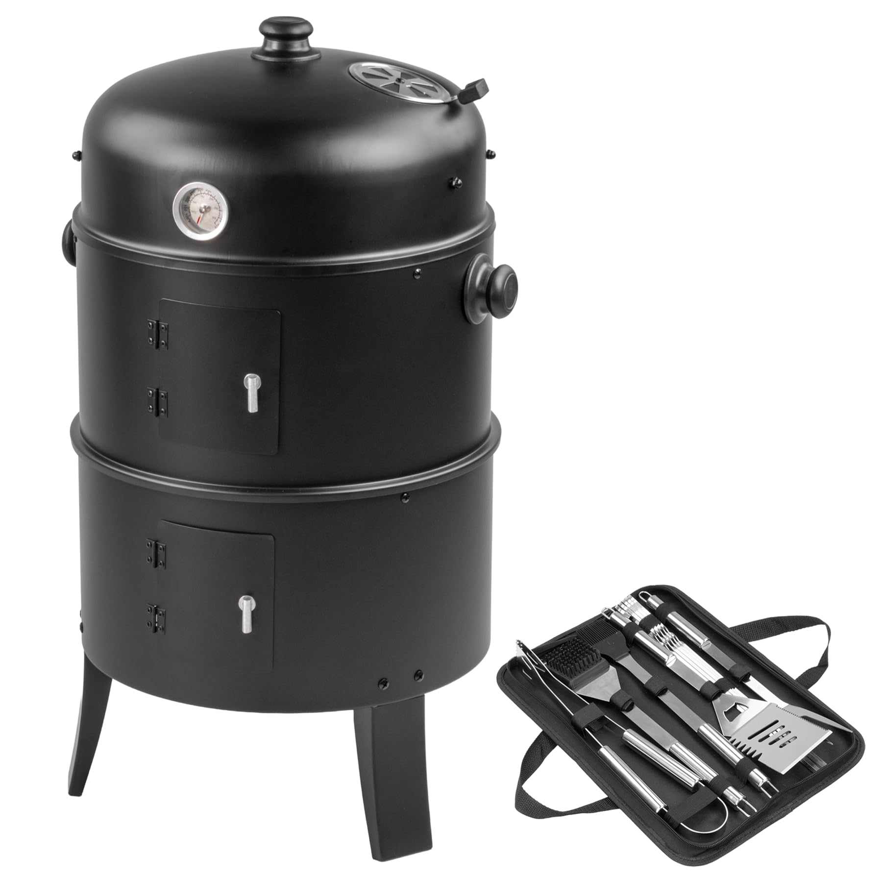 KCT 3 in 1 Upright BBQ Smoker - with Tool Set Outdoor Barbeque Cooking Grill