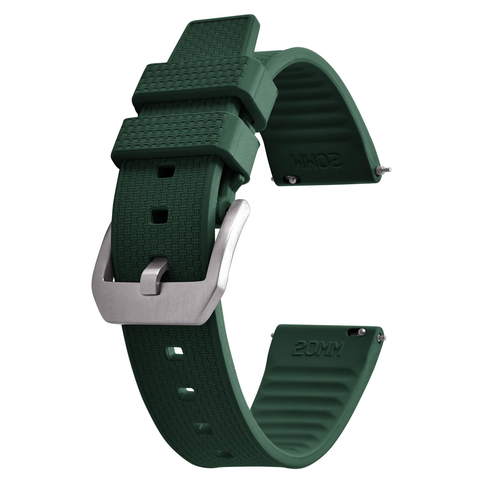 JWNSPA 20MM 22MM Fluorine FKM Rubber Watch Strap - Quick Release Replacement Diving Sport Watch Bands for Men (Green, 20MM)