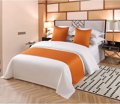 Solid Bed Scarf Bed Runner Bedding Scarf Protection for Hotel Guesthouse Resorts Bedroom Orange,2 Pillowcases50x50cm