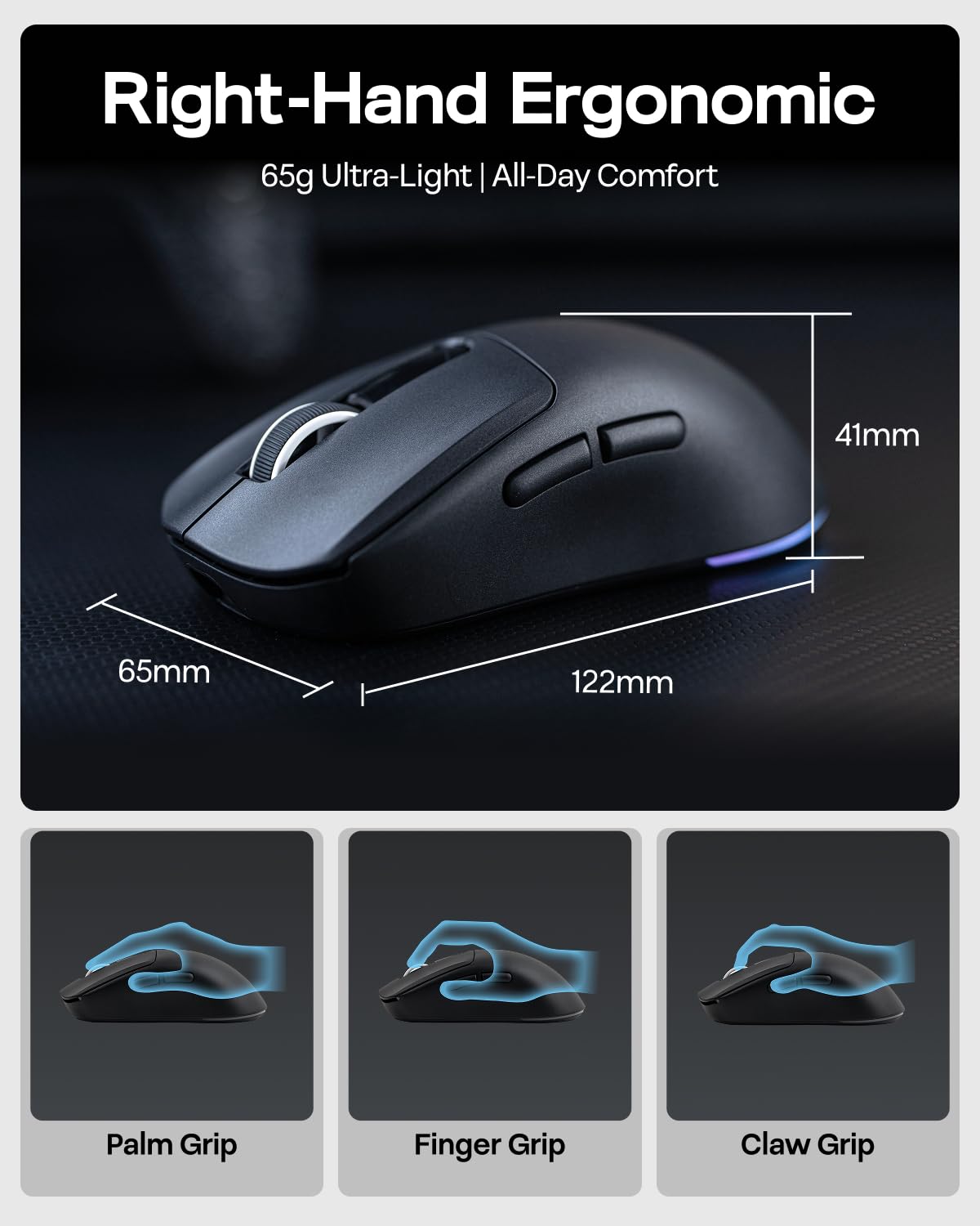 EPOMAKER NEX Lite Souris Gamer sans Fil, Double Écran&Station de Charge RVB