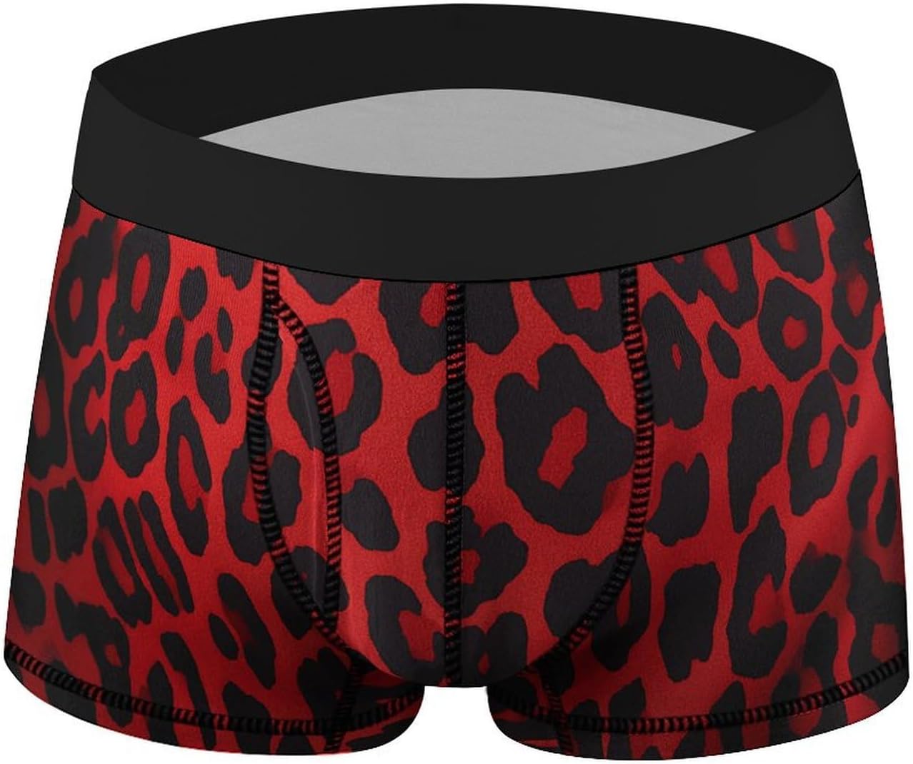 Red Leopard Pattern Mens Boxer Briefs Short Breathable Underwear Trunks Soft Moisture-Wicking Boxer Shorts Novelty Underpants L