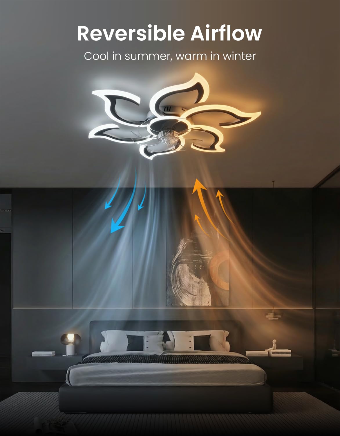 Lampara Ventilador Techo Dormitorio, 88cm Ventilador Techo con Luz y Mando a Distancia, Diseño en Forma de Flor, Plafon Led Techo Ventilador Silencioso, Regulable, Motor DC, Negro