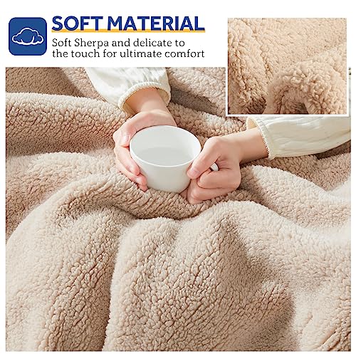 Sealy Electric Blanket Heated Throw 50"x60" Soft Double Sherpa Super Cozy with 6 Fast Heating Levels & 2-10 Hours Auto-Off, Over-Heat Protection, Machine Washable, Camel