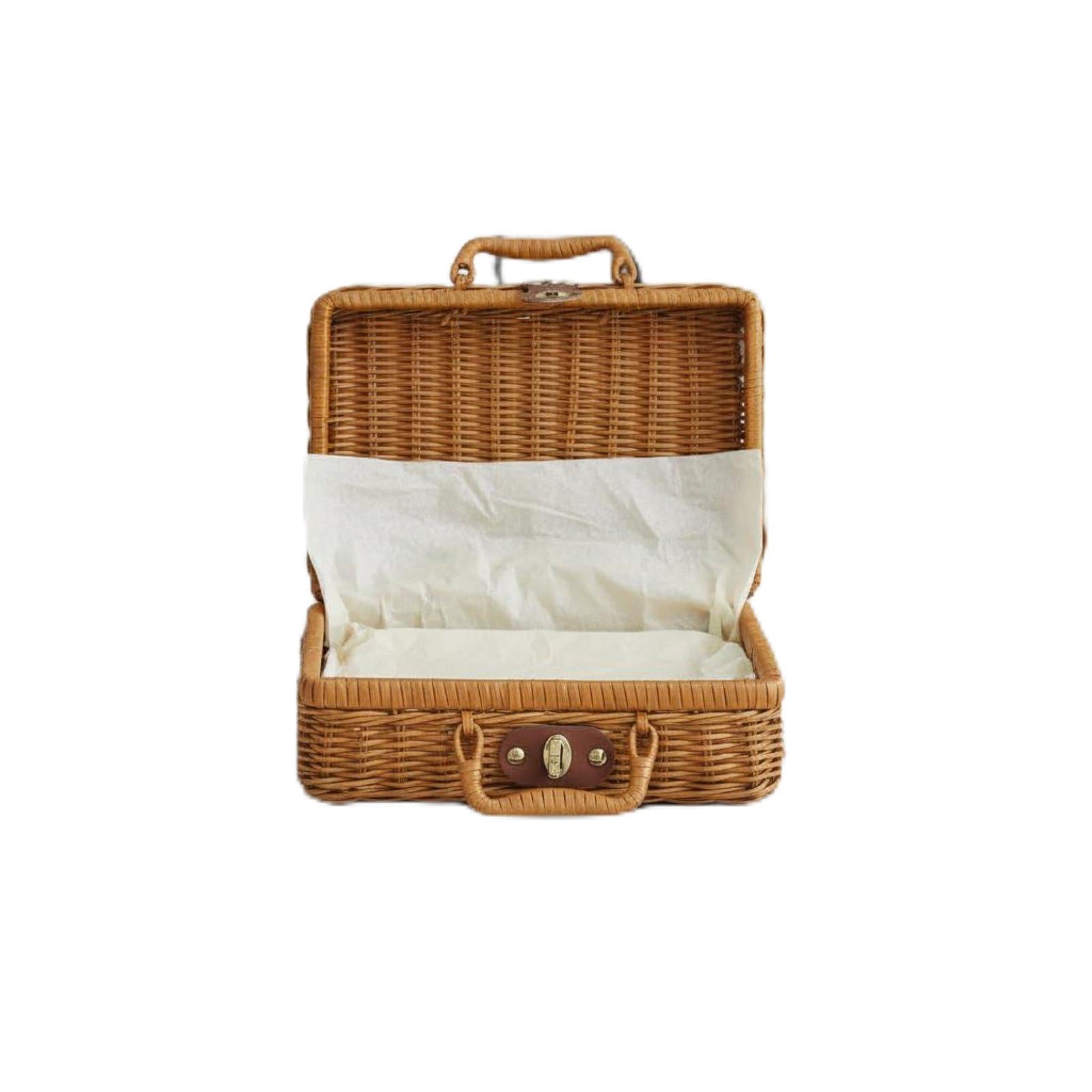 PEXORVA® Handmade Rattan Suitcase Portable Handle Wicker Suitcase Box Decorative Woven Hand-Carry Trunk Retro Design for Gift Giving, Room Decor, S-image-49