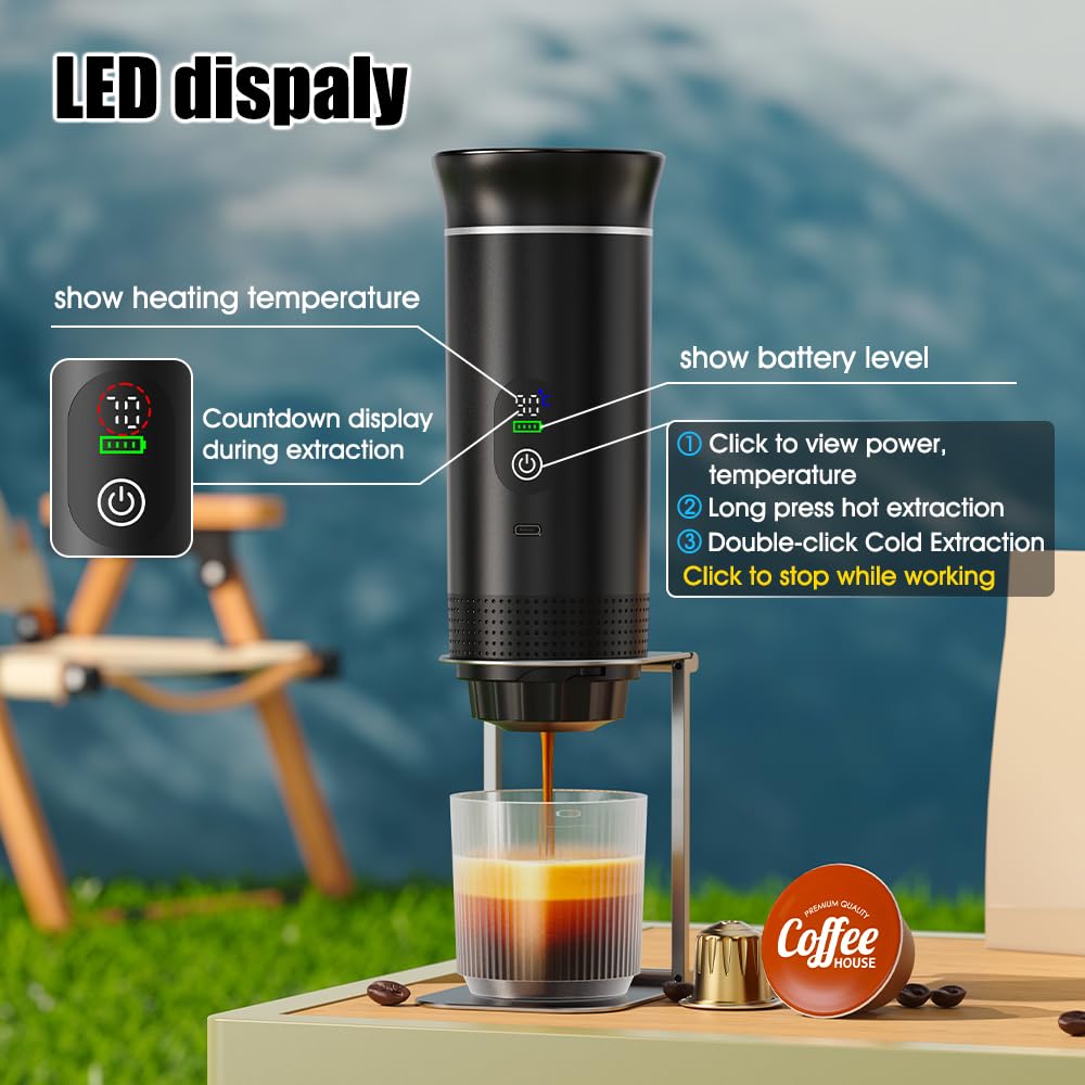 Macchina da caffè portatile espresso con riscaldamento rapido | USB-C | Macchina da caffè portatile automatica 3 in 1 molto facile da usare, ideale per viaggi, ufficio e campeggio (PRO 80ML
