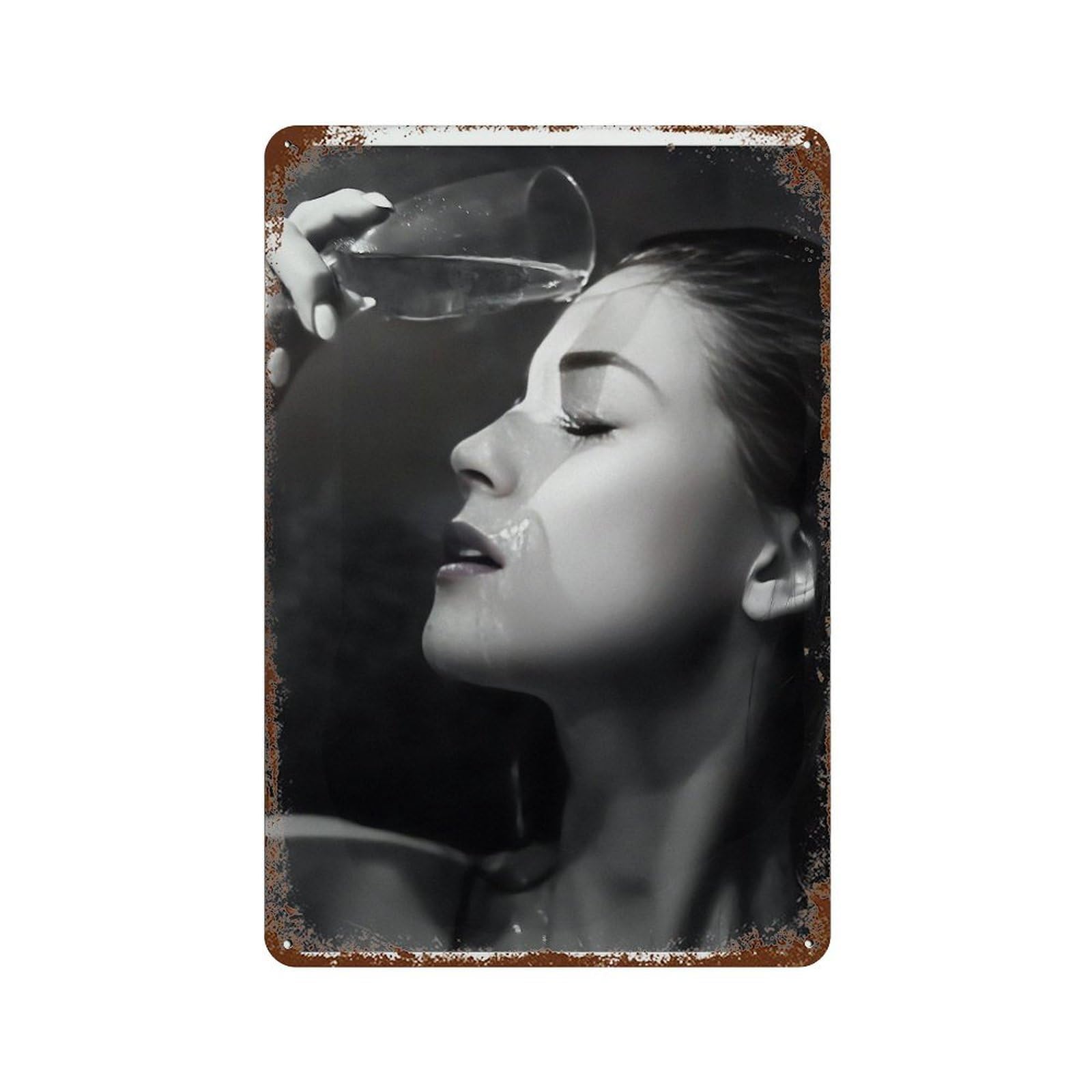 xiaoxiaoshen Woman Drinking Wine Poster1 Wall Decor Art Metal Tin Poster Modern Home Decor Art Home Bar Shop Decorations Vintage Sign 30x20cm