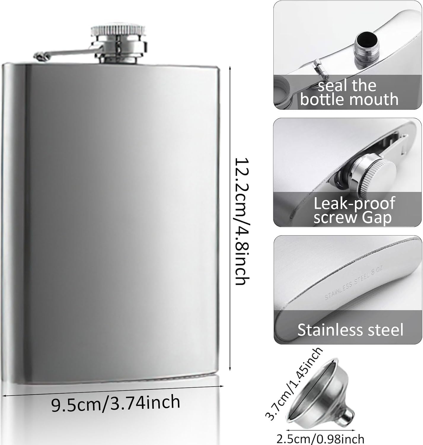 10 Pack Hip Flask for Men, 8 oz Portable Stainless Steel Liquor Flask Leakproof Drinking Pocket Flask with 10 Funnel for Storing Drinks and Liquor(Silver) - Image 2