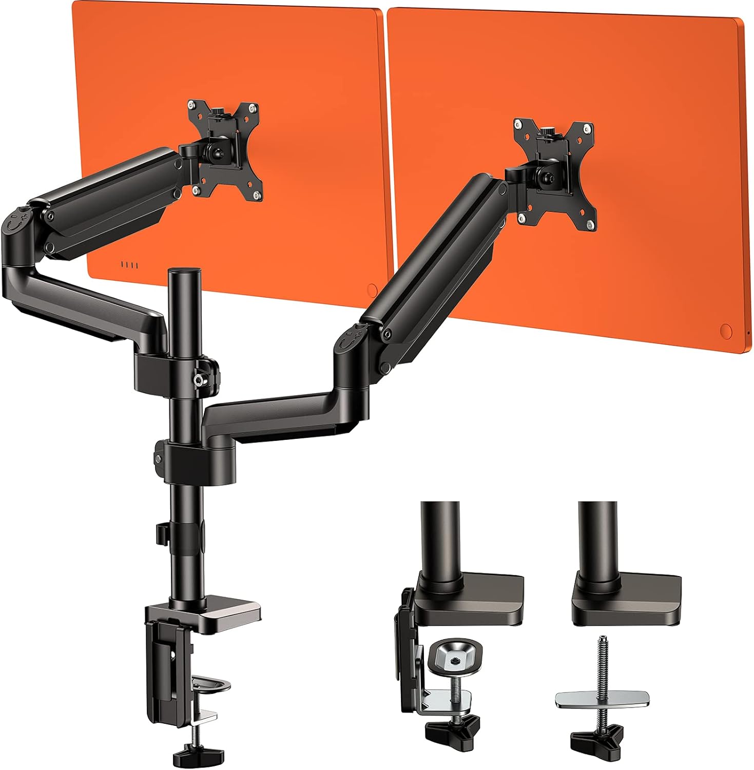 Dual Arm Monitor Stand, Full Motion Adjustable Gas Spring Monitor Mount Riser with C Clamp